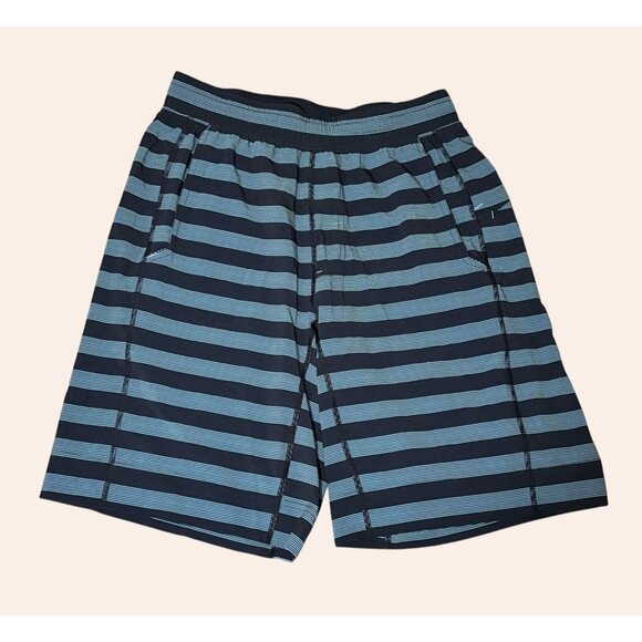 Like New Lululemon Mens Core Shorts 11" Navy Teal Stripe Swift Athletic M - Picture 2 of 8